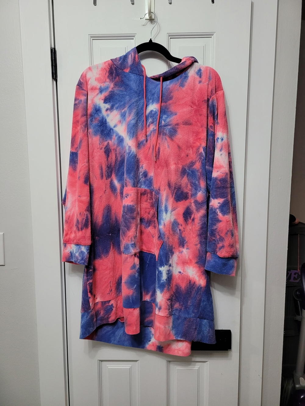 White Mark Pink & Blue Tie-Dye Hooded Sweatshirt Dress